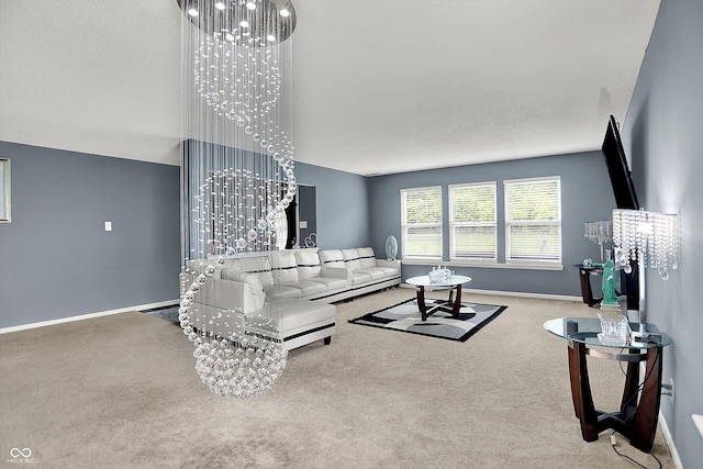9001 Harrison Run Ct, Indianapolis, IN 46256 - living area with carpet flooring, baseboards, and a textured ceiling