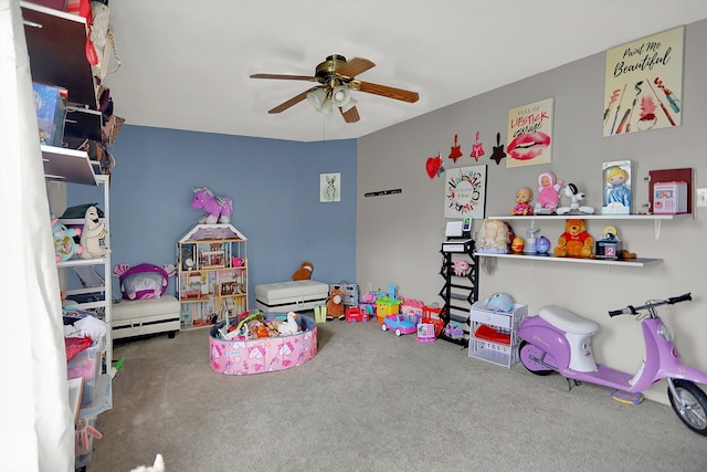9001 Harrison Run Ct, Indianapolis, IN 46256 - recreation room featuring carpet floors and a ceiling fan