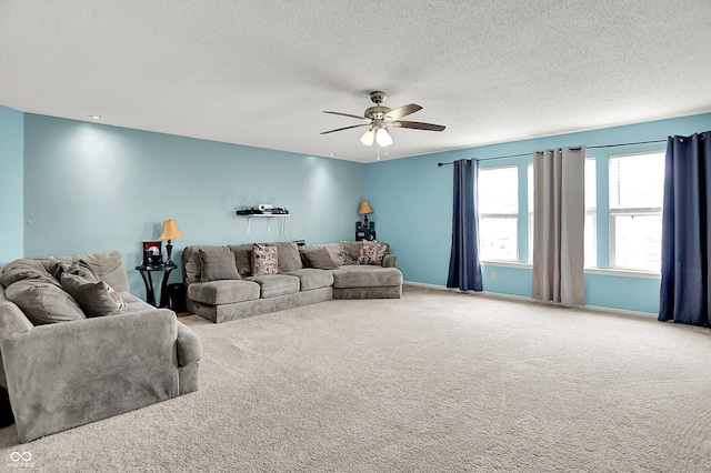 9001 Harrison Run Ct, Indianapolis, IN 46256 - carpeted living area featuring a ceiling fan, a textured ceiling, and baseboards