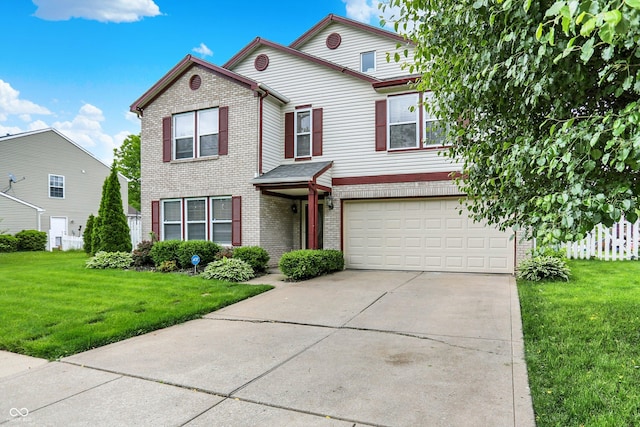 9001 Harrison Run Ct, Indianapolis, IN 46256 - view of front of house with an attached garage, brick siding, concrete driveway, and a front lawn