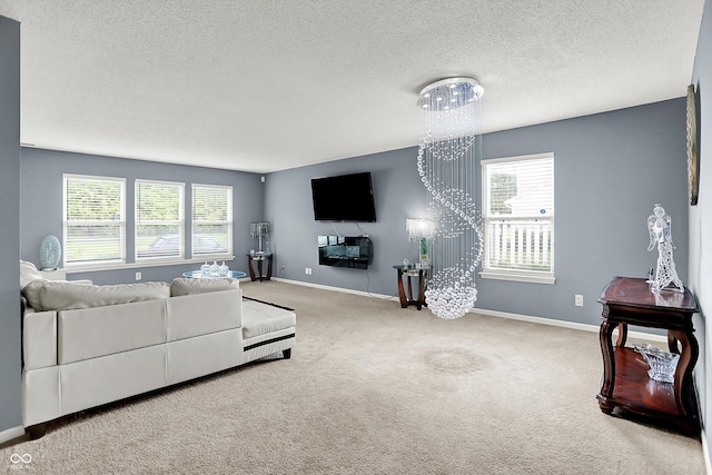 9001 Harrison Run Ct, Indianapolis, IN 46256 - living area featuring carpet floors, a textured ceiling, plenty of natural light, and baseboards