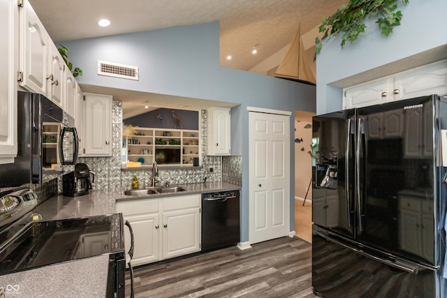 3403 Island Way, Indianapolis, IN 46214 - kitchen featuring black appliances, a sink, white cabinets, decorative backsplash, and recessed lighting
