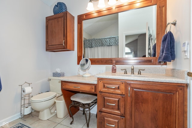 3403 Island Way, Indianapolis, IN 46214 - full bathroom with tile patterned floors, vanity, toilet, and vaulted ceiling