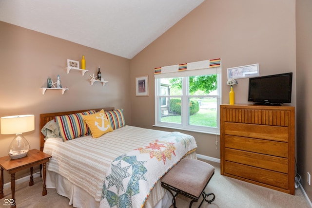 3403 Island Way, Indianapolis, IN 46214 - carpeted bedroom featuring baseboards and high vaulted ceiling