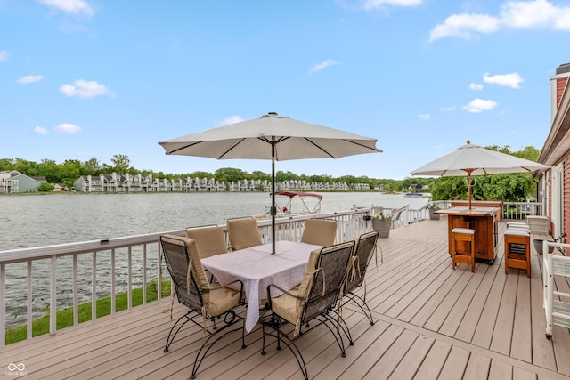3403 Island Way, Indianapolis, IN 46214 - wooden deck with a water view and outdoor dining space