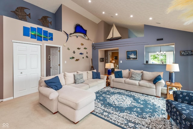 3403 Island Way, Indianapolis, IN 46214 - carpeted living room featuring lofted ceiling and recessed lighting