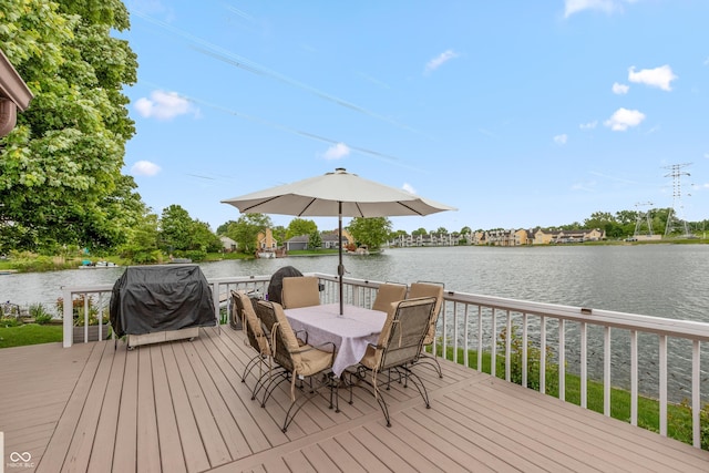3403 Island Way, Indianapolis, IN 46214 - deck with a water view, outdoor dining space, and a grill