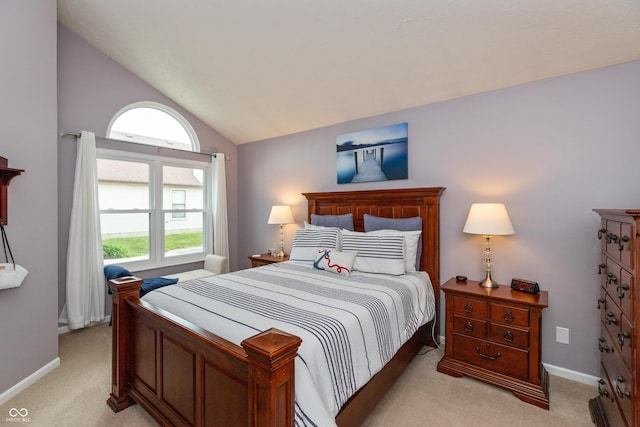 3403 Island Way, Indianapolis, IN 46214 - bedroom featuring light carpet, lofted ceiling, and baseboards