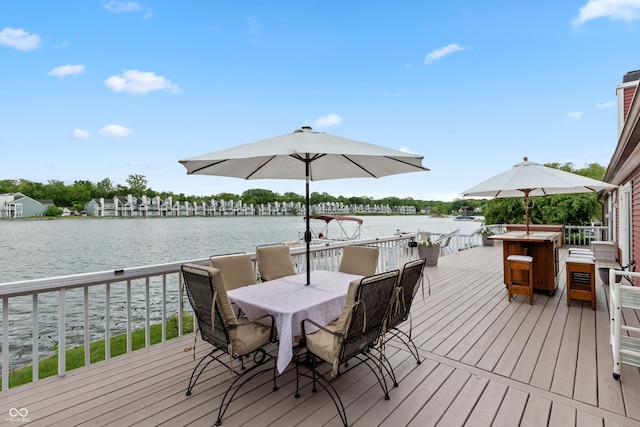 3403 Island Way, Indianapolis, IN 46214 - wooden deck featuring a water view and outdoor dining area