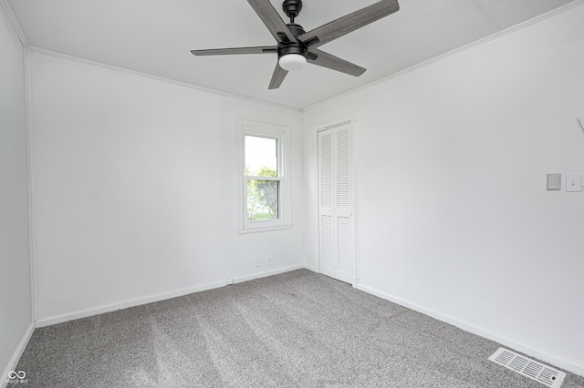 7414 Mendenhall Rd, Camby, IN 46113 - unfurnished room with carpet, baseboards, ceiling fan, and ornamental molding