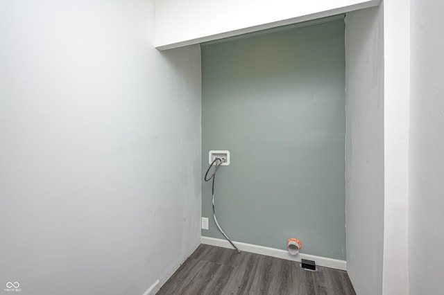 7414 Mendenhall Rd, Camby, IN 46113 - laundry room featuring washer hookup, dark wood finished floors, and baseboards