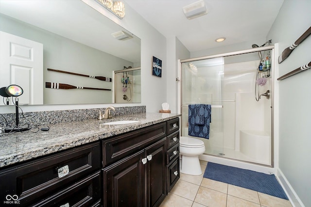 20971 Shoreline Ct Unit 201, Noblesville, IN 46062 - full bathroom featuring a stall shower, tile patterned flooring, vanity, and recessed lighting