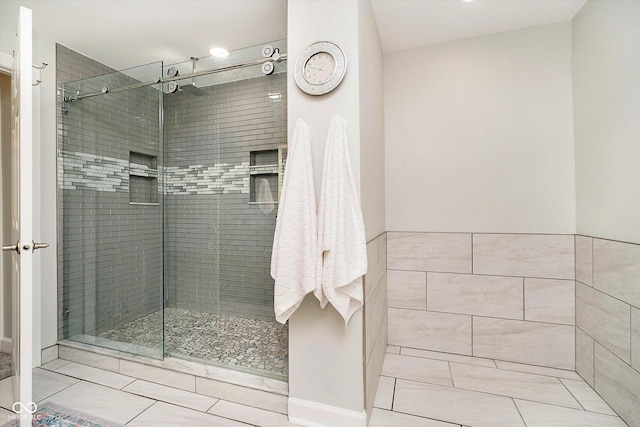 20971 Shoreline Ct Unit 201, Noblesville, IN 46062 - bathroom with a shower stall and tile patterned flooring