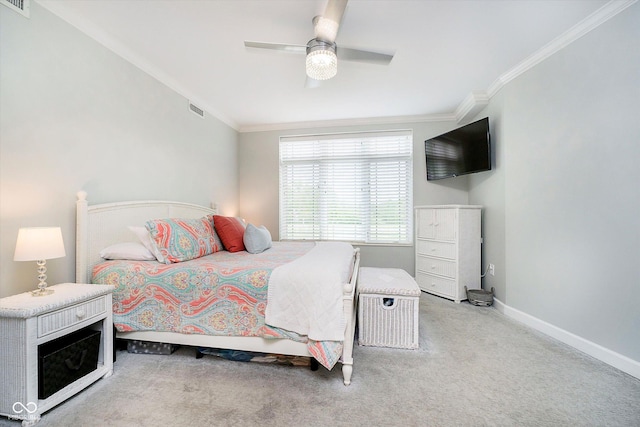 20971 Shoreline Ct Unit 201, Noblesville, IN 46062 - carpeted bedroom featuring crown molding and a ceiling fan