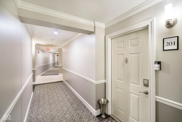 20971 Shoreline Ct Unit 201, Noblesville, IN 46062 - hall with carpet flooring and crown molding