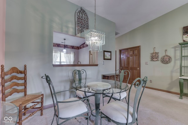 2025 Flamingo Way, Franklin, IN 46131 - dining room featuring light carpet, baseboards, and a chandelier