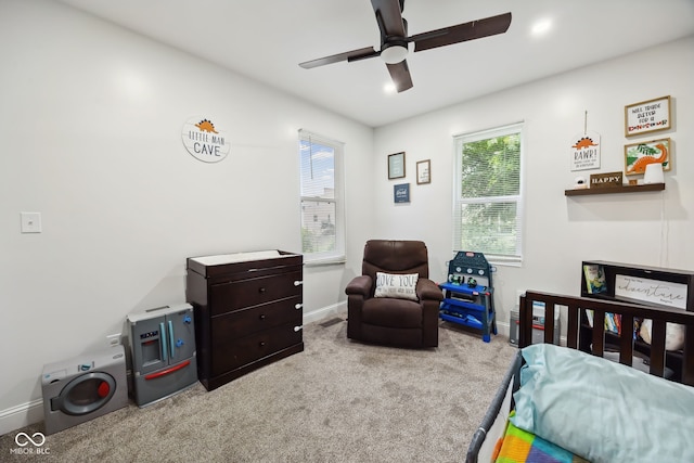 117 N Market St, Thorntown, IN 46071 - bedroom with multiple windows, carpet floors, baseboards, and ceiling fan