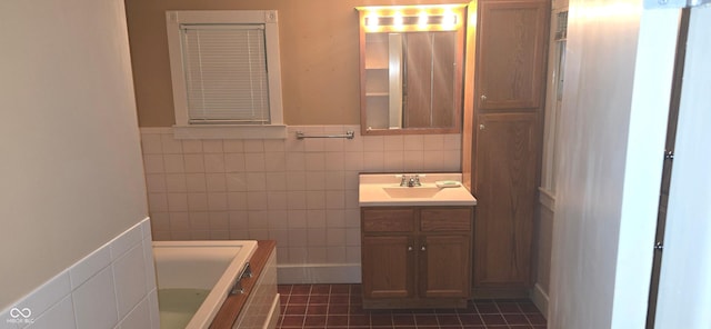 3107 N 100 W, Shelbyville, IN 46176 - full bath with tile walls, a tub, vanity, tile patterned floors, and a wainscoted wall