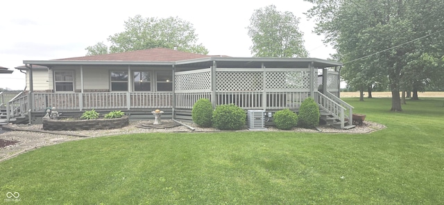 3107 N 100 W, Shelbyville, IN 46176 - rear view of property featuring a lawn, covered porch, and stairway