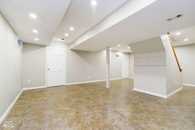 10245 Briar Creek Ln, Carmel, IN 46033 - finished basement with recessed lighting, baseboards, and stone finish floors