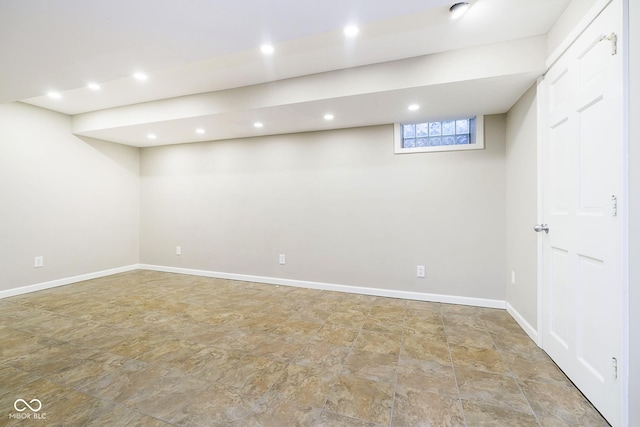 10245 Briar Creek Ln, Carmel, IN 46033 - basement featuring stone finish flooring, baseboards, and recessed lighting
