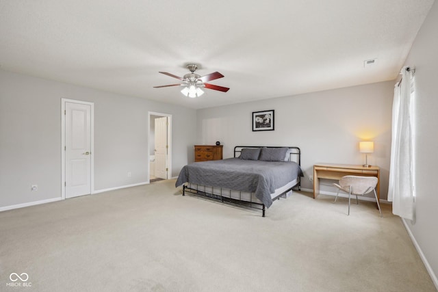 764 Port Dr, Avon, IN 46123 - carpeted bedroom featuring baseboards, a ceiling fan, and ensuite bathroom