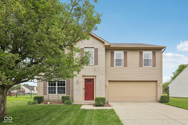 764 Port Dr, Avon, IN 46123 - view of front of home with concrete driveway, a garage, a front yard, and brick siding