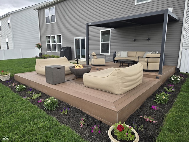 8876 Boylan Pl, Pendleton, IN 46064 - wooden deck with an outdoor living space with a fire pit