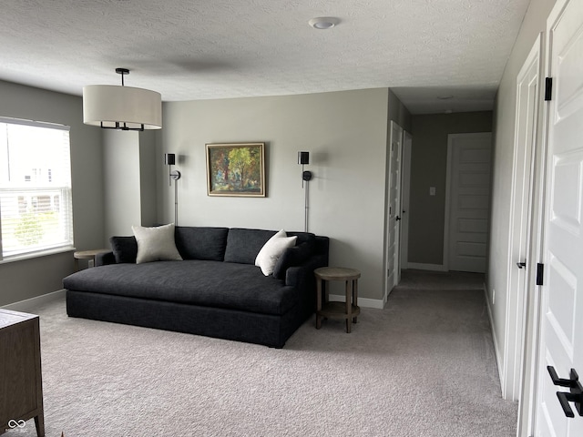 8876 Boylan Pl, Pendleton, IN 46064 - carpeted living room with a textured ceiling and baseboards
