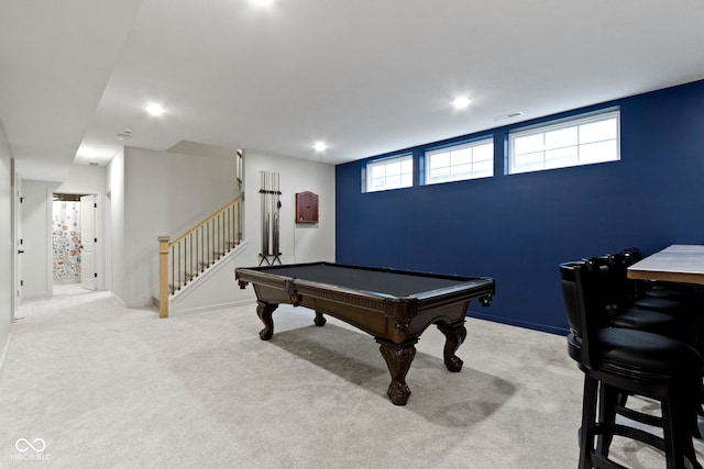 17359 Wilkes Way, Westfield, IN 46074 - rec room with light colored carpet, recessed lighting, billiards, and baseboards