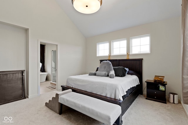17359 Wilkes Way, Westfield, IN 46074 - bedroom featuring carpet flooring, ensuite bathroom, baseboards, and high vaulted ceiling