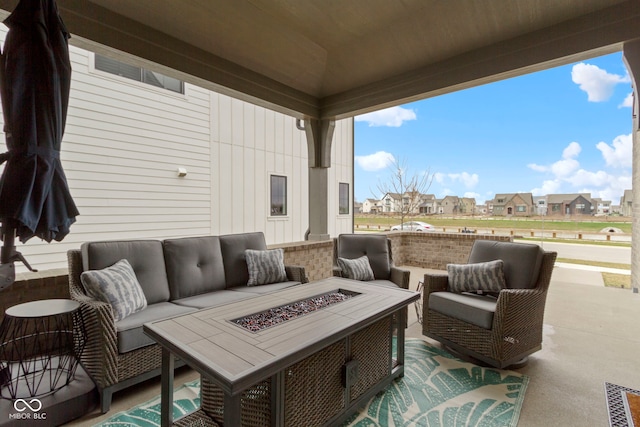 17359 Wilkes Way, Westfield, IN 46074 - view of patio / terrace with an outdoor living space with a fire pit and a residential view
