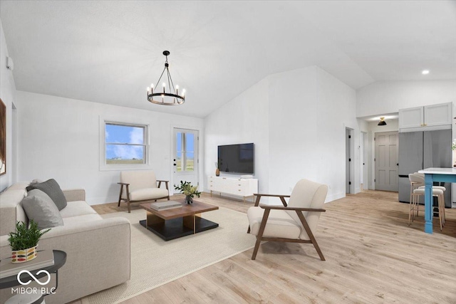 9605 W 100 S, Jamestown, IN 46147 - living area featuring a chandelier, light wood-style flooring, and high vaulted ceiling