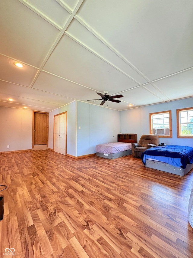 404 S Indiana St, Roachdale, IN 46172 - living room featuring wood finished floors, recessed lighting, a ceiling fan, and cooling unit