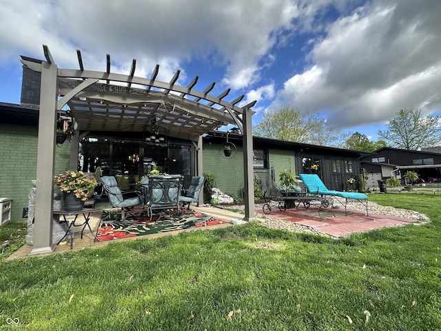 2028 Fairway Dr, Greencastle, IN 46135 - back of property with brick siding, a patio area, a pergola, and a yard