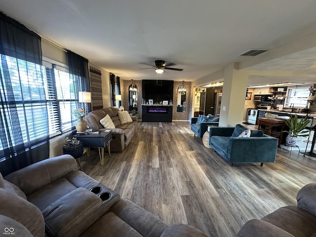 2028 Fairway Dr, Greencastle, IN 46135 - living room with a ceiling fan and wood finished floors