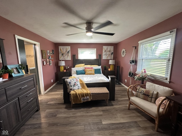 2028 Fairway Dr, Greencastle, IN 46135 - bedroom featuring dark wood-style floors, a ceiling fan, and baseboards