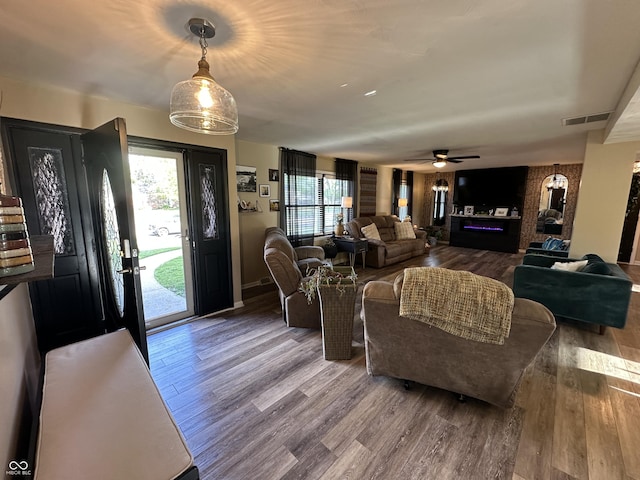 2028 Fairway Dr, Greencastle, IN 46135 - living room featuring wood finished floors, ceiling fan, and baseboards
