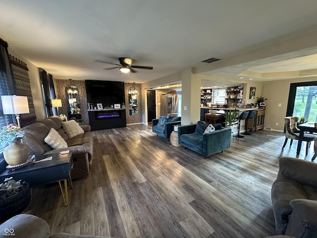 2028 Fairway Dr, Greencastle, IN 46135 - living room featuring wood finished floors, a ceiling fan, and baseboards