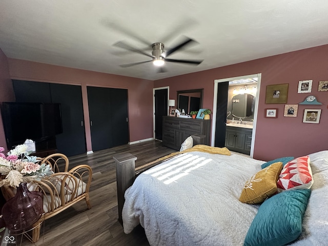 2028 Fairway Dr, Greencastle, IN 46135 - bedroom featuring wood finished floors, a ceiling fan, a sink, and baseboards