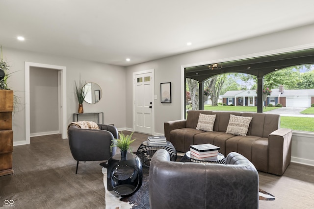 3526 Westfield Dr, Anderson, IN 46011 - living room featuring wood finished floors, baseboards, and recessed lighting