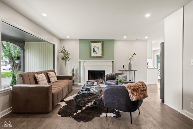 3526 Westfield Dr, Anderson, IN 46011 - living area featuring a fireplace, recessed lighting, wood finished floors, and baseboards