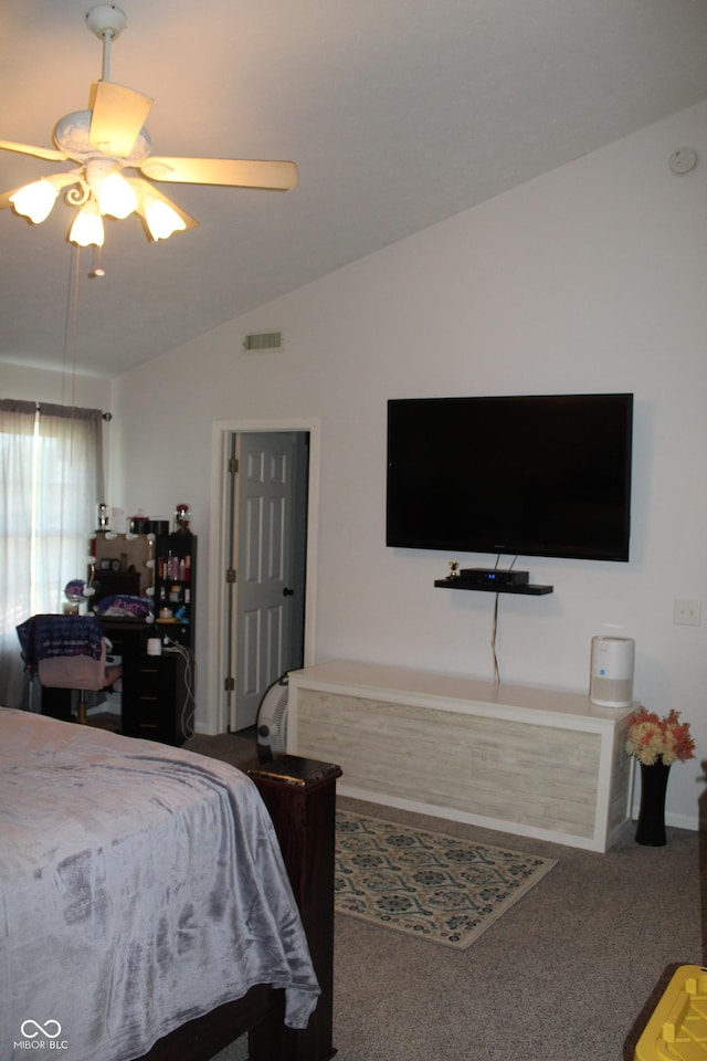 5101 W Bay Rd, Plainfield, IN 46168 - bedroom with carpet floors, vaulted ceiling, ceiling fan, and baseboards