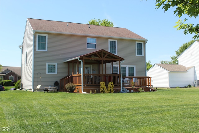 5101 W Bay Rd, Plainfield, IN 46168 - back of house featuring a yard, a wooden deck, and central AC unit