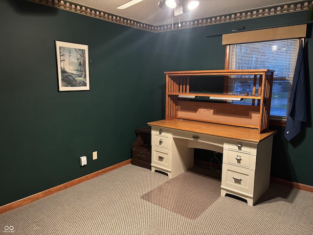 505 N Edward Dr, Greensburg, IN 47240 - unfurnished office featuring baseboards, ceiling fan, carpet flooring, and a textured ceiling