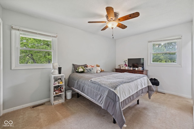 7441 State Road 60 W, Mitchell, IN 47446 - carpeted bedroom featuring multiple windows, baseboards, and a ceiling fan