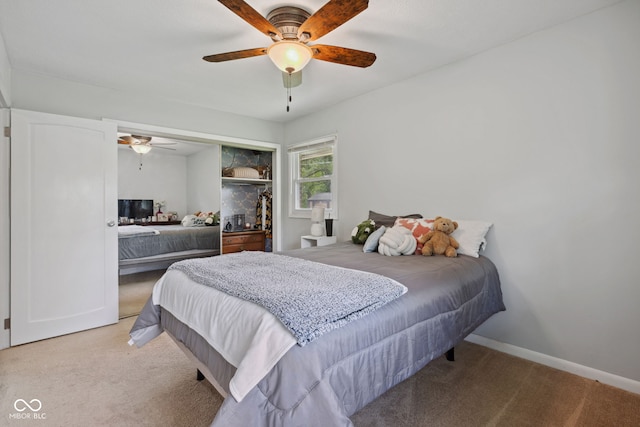 7441 State Road 60 W, Mitchell, IN 47446 - bedroom featuring light carpet, ceiling fan, baseboards, and a closet
