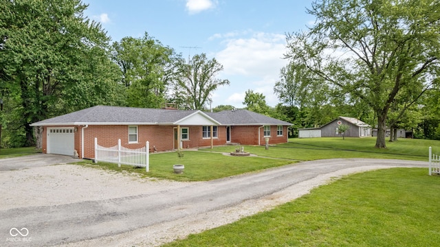 7441 State Road 60 W, Mitchell, IN 47446 - single story home featuring driveway, a garage, brick siding, and a chimney
