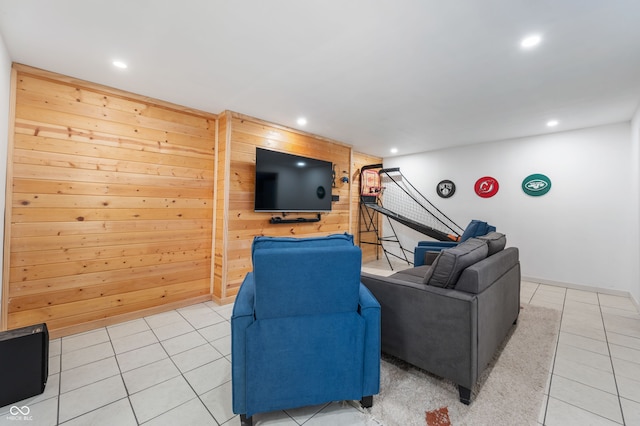 3638 Fieldstone Ln, Plainfield, IN 46168 - tiled living room featuring recessed lighting and wood walls