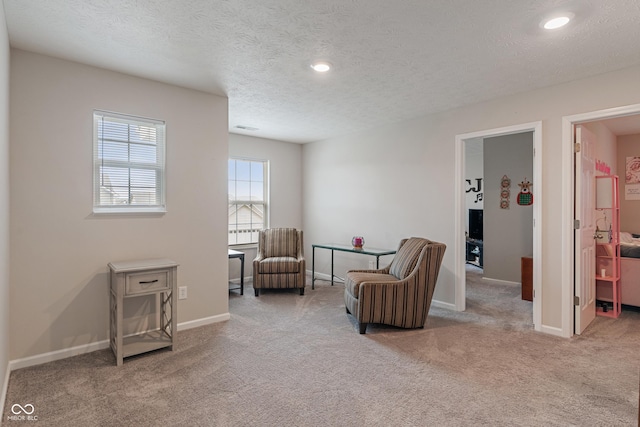 918 Cass Dr, Franklin, IN 46131 - sitting room with carpet flooring, a textured ceiling, recessed lighting, and baseboards